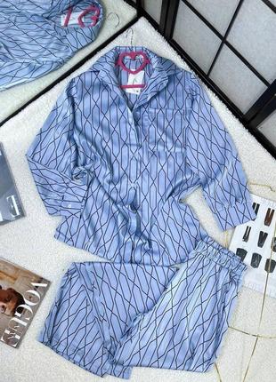 Пижама женская с брюками шелковая брюки рубашка зимняя на зиму домашний костюм черная белая голубая розовая4 фото