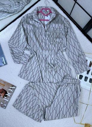 Пижама женская с брюками шелковая брюки рубашка зимняя на зиму домашний костюм черная белая голубая розовая2 фото