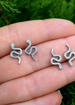 Серебряные серьги пусеты змеи