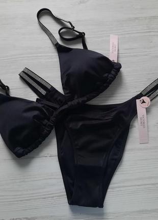 Черный купальник треугольники стразы victoria's secret s мягкая чашка с камнями без пушапа