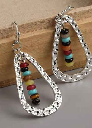 Серьги в этно бохо стиле цветные камешки