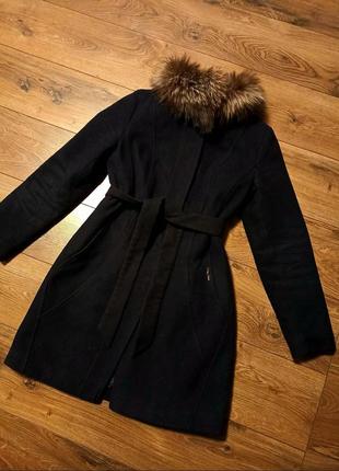 Кашемірове жіноче пальто з натуральним хутром, розмір м