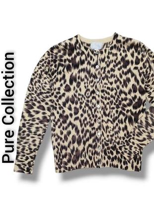 Кардиган pure collection из кашемира на пуговицах с леопардовым принтом