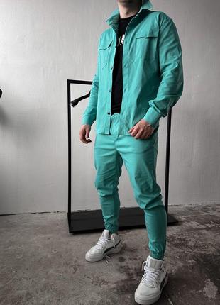Бирюзовый спортивный костюм мужской рубашка штаны