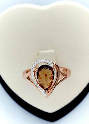 Позолочене кільце коричневий камінь медичне золото позолоченное кольцо коричневый камень медзолото