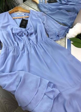 Блакитна шифонова сукня волани л / голубое шифоновое платье воланы l na-kd