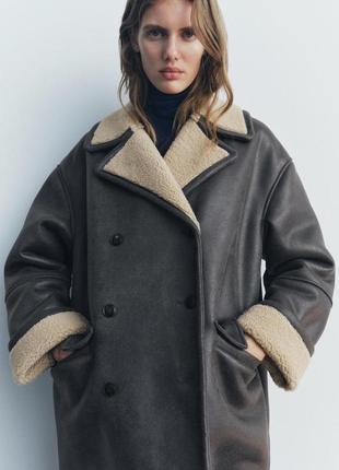 Шикарная удлиненная дубленка zara