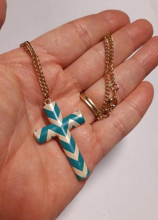 Хрест підвіска кулон крест, вінтаж, ланцюжок,емаль