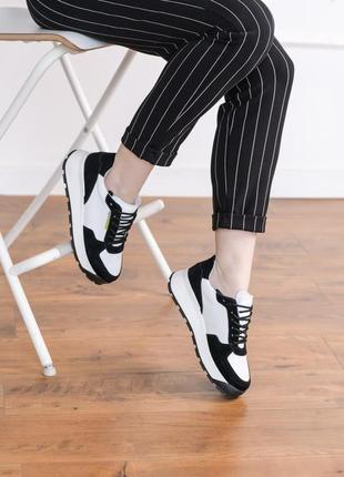 🔶кроссовки no5211 натуральная кожа черно-бело. деми🍂.зима❄️