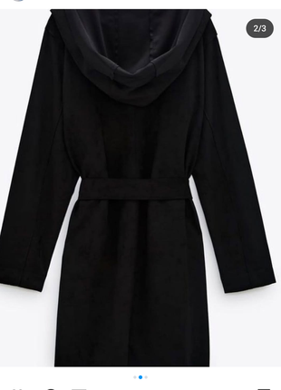 Черный плащ тренч жакет пальто с капюшоном zara2 фото