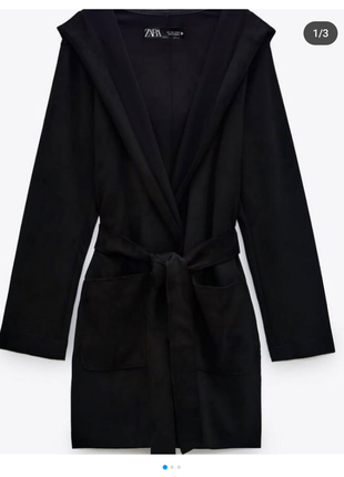 Черный плащ тренч жакет пальто с капюшоном zara