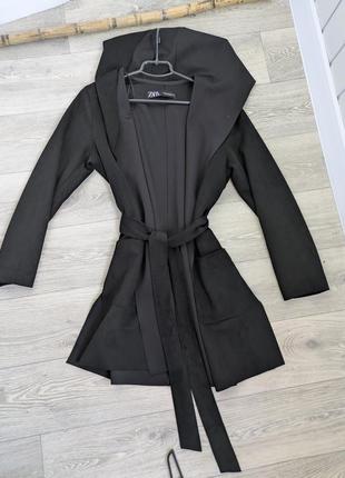 Черный плащ тренч жакет пальто с капюшоном zara9 фото