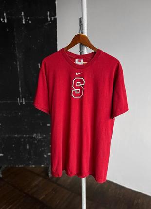 Nike stanford mens vintage 90s red short sleeve t-shirt center logo винтажная футболка с логотипом