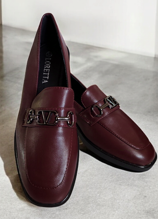 Туфли лоферы женские бордовые