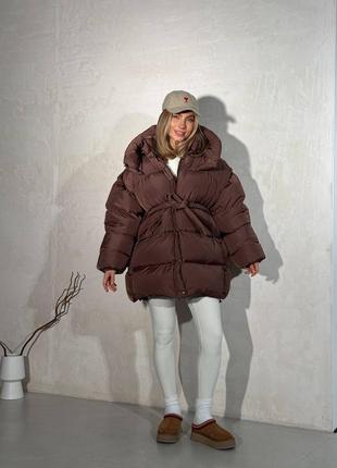 Дутый пуховик пуффер трансформер жилет под пояс с капюшоном