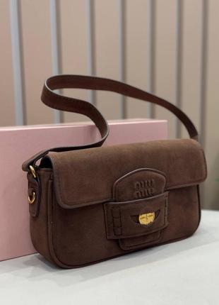 Сумка miu miu миу миу коричневая замшевая мыу мыу