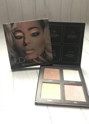 Палетка хайлайтеров huda beauty 3d, палетка хайлайтеров и румян