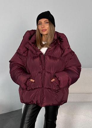 Дутый пуховик пуффер бургунди трансформер жилет под пояс