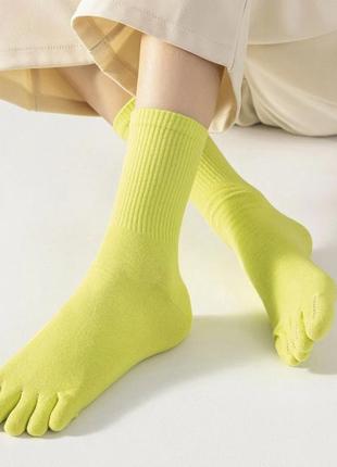 Салатові високі шкарпетки з окремими пальчиками 36-41 розмір високі однотонні жіночі шкарпетки з окремими пальцями