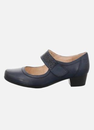 Кожаные синие туфли лодочки мери джейн на маленьком каблуке caprice leone comfort 40-40,5 размер