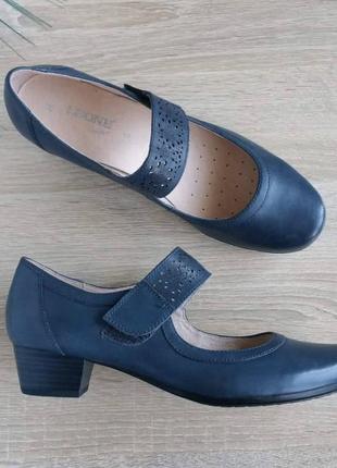 Кожаные синие туфли лодочки мери джейн на маленьком каблуке caprice leone comfort 40-40,5 размер