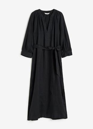 H&m нова сукня льняна  з льону  довга    сукня з довгими рукавами льняне плаття платье с длинными рукавами объемные рукава новаое платье платье в пол