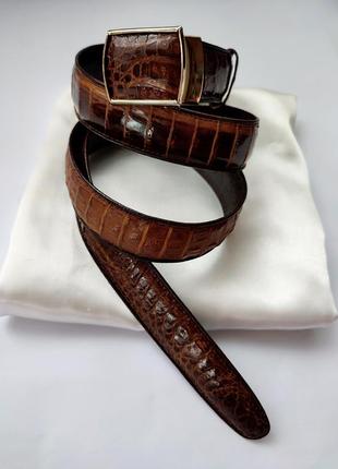 Ремінь  з натуральної шкіри крокодила lfb diamond genuine snakeskin beige pat.p.73050
