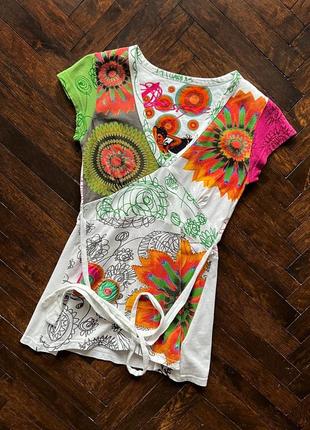 Desigual womens v-neck printed multicolor short sleeve cute shirt top жіноча футболка, топ