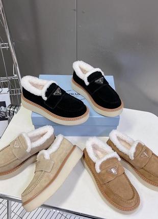 Лофери зимові з утепленням у стилі prada