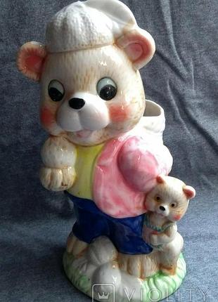 Винтажная статуэтка карандашница медвежата.
