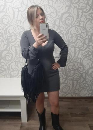 Теплое платье  с вырезом на зиму m-l❄