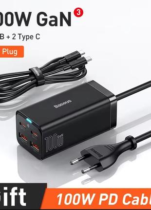 Зарядное устройство baseus 100w gan3 pro 4in1 2c+2u ccdk100ue ccgp000101 black