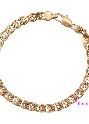 Браслет xuping 19 см 6 мм позолота 18k цепочка золотой gold золотая медицинское золото сталь