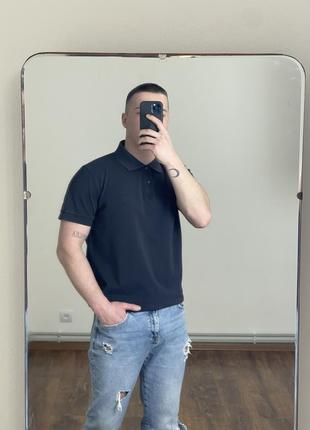 Графитное базовое поло Knit boss, однотонное, оригинал, хюго босс, темно серое, с логотипом