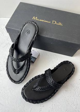 Шкіряні сандалі, фліп-флопи, слайдери, вʼєтнамки з рафії massimo dutti