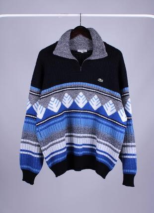 Винтажный плотный шерстяной свитер на замок 1/4 zip half lacoste fit vintage