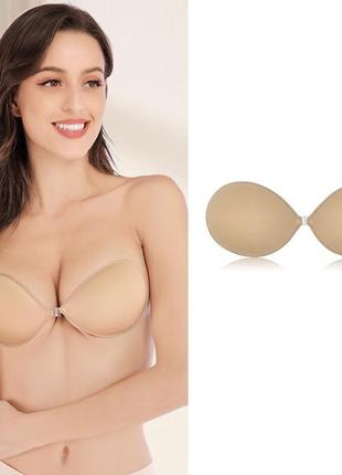 Силиконовый лифчик fly bra invisible невидимый круглый дизайн открытая спина без лямок беж размер 75