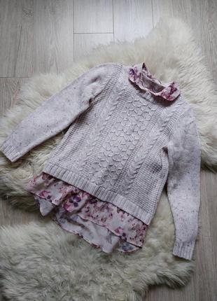 🩵🌸💙 стильный и теплый свитер с обманкой блузкой