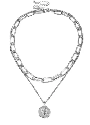 Серебряная двойная цепочка чокер ожерелье подвеска колье бижутерия подарок