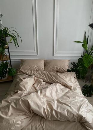 Сатиновое постельное белье premium бежевое