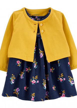 Carters платье боди с кардиганом картерс с цветами синее