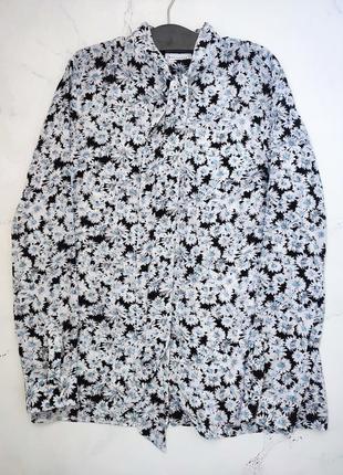 Рубашка в квітковий принт, сорочка з коміром аскот в ромашки, шифонова блузка