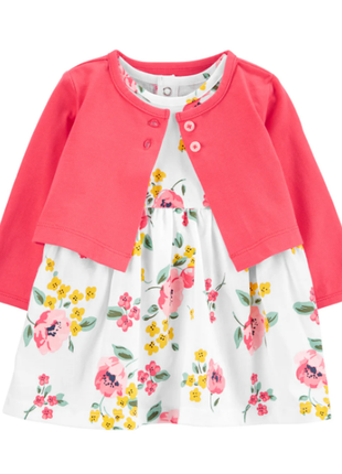 Carters платье боди с кардиганом картерс с цветами белое