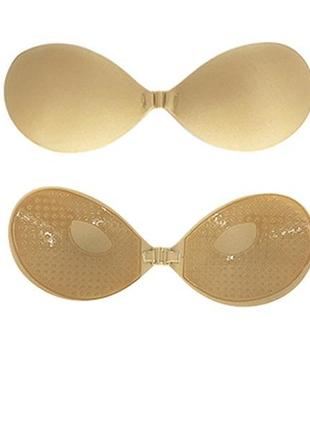 Силиконовый бюстгальтер невидимка fly bra без лямок открытая спина круглая форма бежевый размер 80d