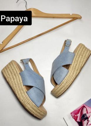 Босоніжки жіночі блакитні на плетеній платформі від бренду papaya 38