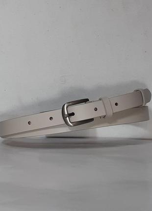 Ремень 02.041.098 бежевый узкий кожаный (2 х 117 см) с серой пряжкой