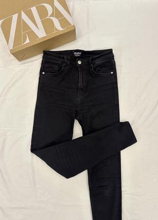 Zara женские черные джинсы, коттоновые брюки скинни, укороченные стрейчевые обтягивающие джеггинсы, размер xs/s