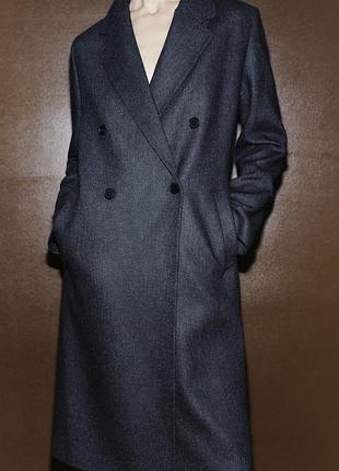 Классное легкое серое классическое двубортное пальто из смесовой шерсти zara