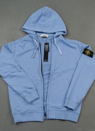 Мужской зип-худи stone island на зиму в голубом цвете качественного материала на каждый день