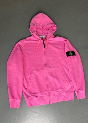 Мужской зип-худи stone island на зиму в розовом цвете качественного материала на каждый день